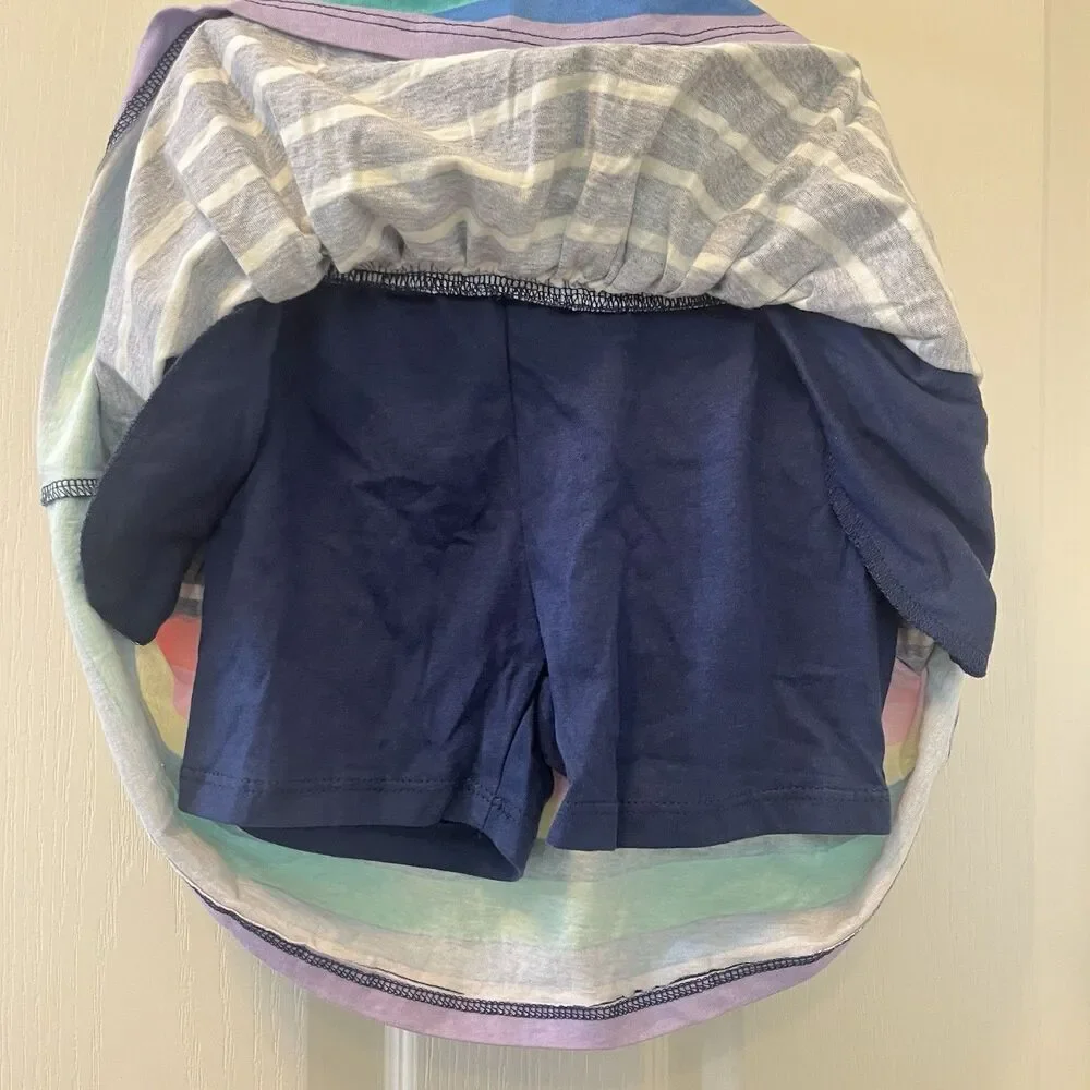 Lands' End Navy Blue Rainbow Striped Skort Skirt Ruffle Cotton Girls Medium 8
